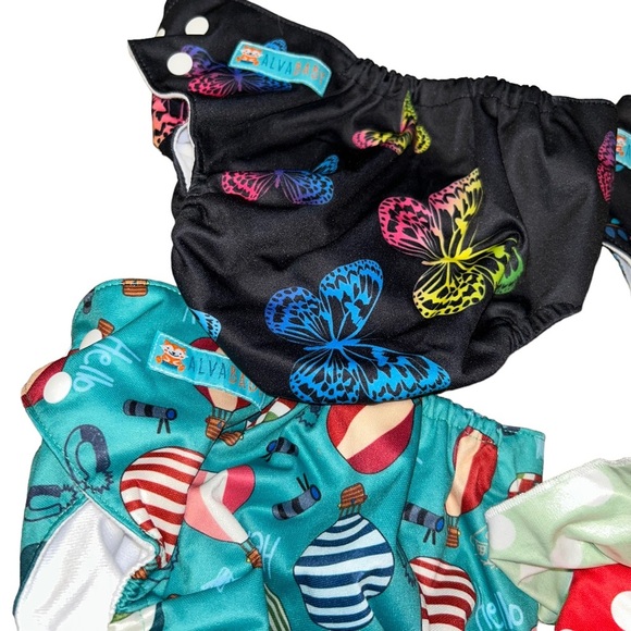 Alva Baby Snap Pocket Adjustable Diaper Covers Lot of 4 butterfly strawberry - Picture 4 of 5
